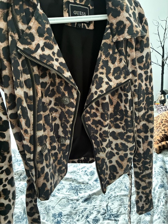 Guess Jackets & Blazers - GUESS Leopard-Print Moto Jacket in Brown and Black